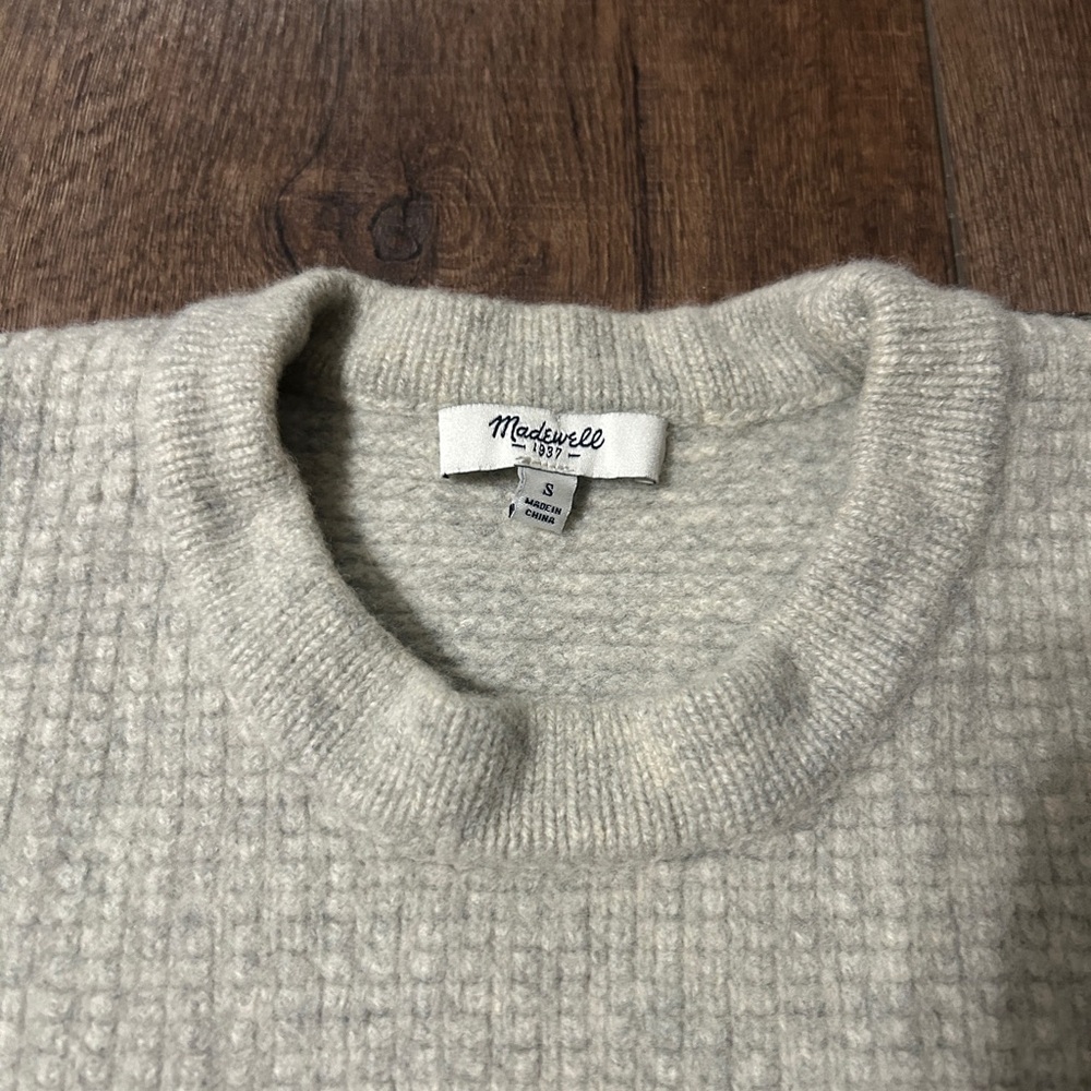 Madewell Heather Grey Waffle Knit Crewneck Sweater - Size S - Picture 4 of 10
